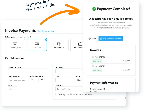 Product Illustration showing payments in a few simple clicks